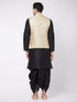 Men's Black Silk Blend Jacket With Kurta Dhoti Set
