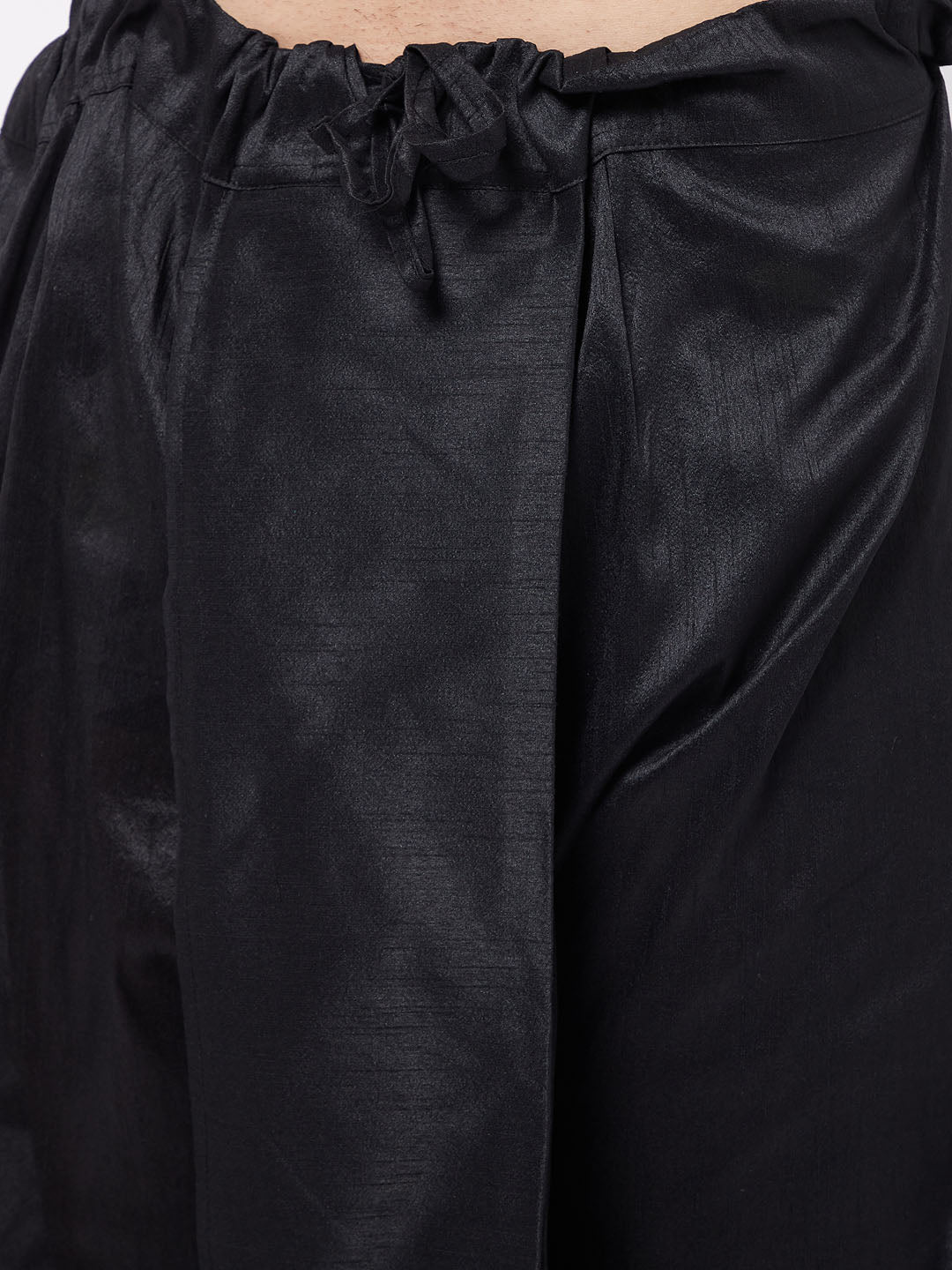 Men's Black Silk Blend Jacket With Kurta Dhoti Set