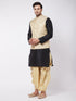 Men's Black Silk Blend Jacket With Kurta Dhoti Set