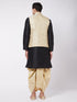 Men's Black Silk Blend Jacket With Kurta Dhoti Set