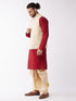 Men's Maroon Silk Blend Jacket With Kurta Dhoti Set