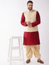 Men's Maroon Silk Blend Jacket With Kurta Dhoti Set