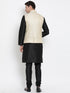 Men's Black Cotton Silk Blend Kurta, Ethnic Jacket and Pyjama Set