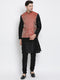 Men's Maroon Silk Blend Jacket With Kurta Pyjama Set