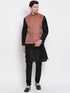 Men's Maroon Silk Blend Jacket With Kurta Pyjama Set