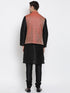 Men's Maroon Silk Blend Jacket With Kurta Pyjama Set