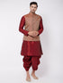 Men's Maroon Silk Blend Jacket With Kurta Dhoti Set