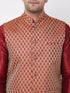 Men's Maroon Silk Blend Jacket With Kurta Dhoti Set