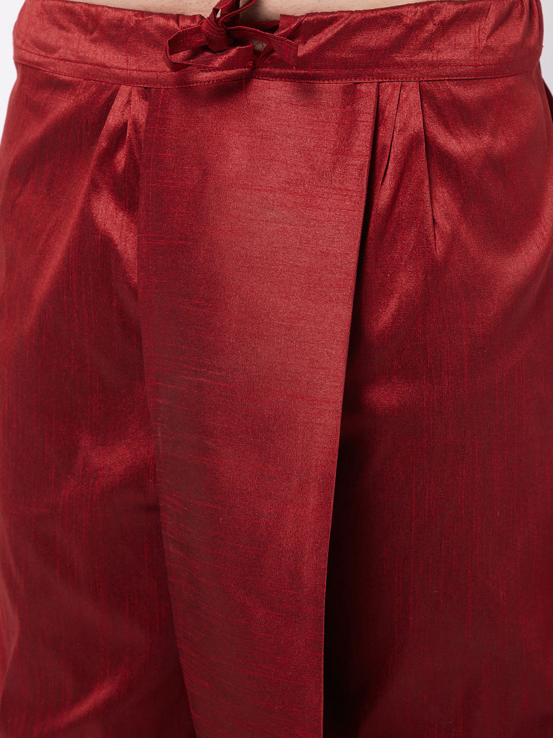 Men's Maroon Silk Blend Jacket With Kurta Dhoti Set
