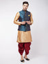 Men's Blue Zari Weaved Jacket With Kurta Dhoti Set