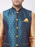 Men's Blue Zari Weaved Jacket With Kurta Dhoti Set