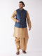 Men's Blue Zari Weaved Jacket With Kurta Dhoti Set