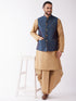 Men's Blue Zari Weaved Jacket With Kurta Dhoti Set