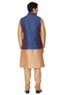 Men's Gold Cotton Silk Blend Kurta, Ethnic Jacket and Pyjama Set