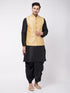 Men's Gold Zari Weaved Jacket With Kurta Dhoti Set