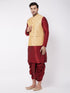 Men's Maroon Zari Weaved Jacket With Kurta Dhoti Set