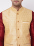 Men's Maroon Zari Weaved Jacket With Kurta Dhoti Set