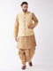 Men's Gold Zari Weaved Jacket With Kurta Dhoti Set
