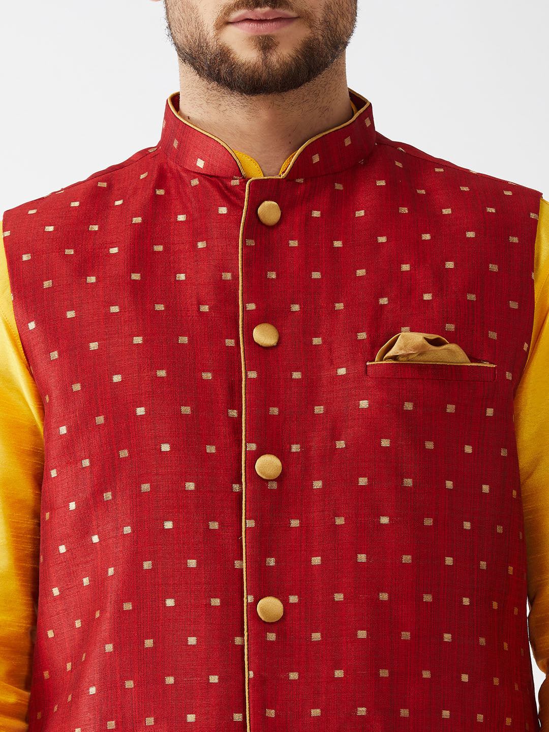 Men's Maroon Zari Weaved Jacket With Kurta Dhoti Set