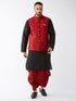 Men's Maroon Zari Weaved Jacket With Kurta Dhoti Set