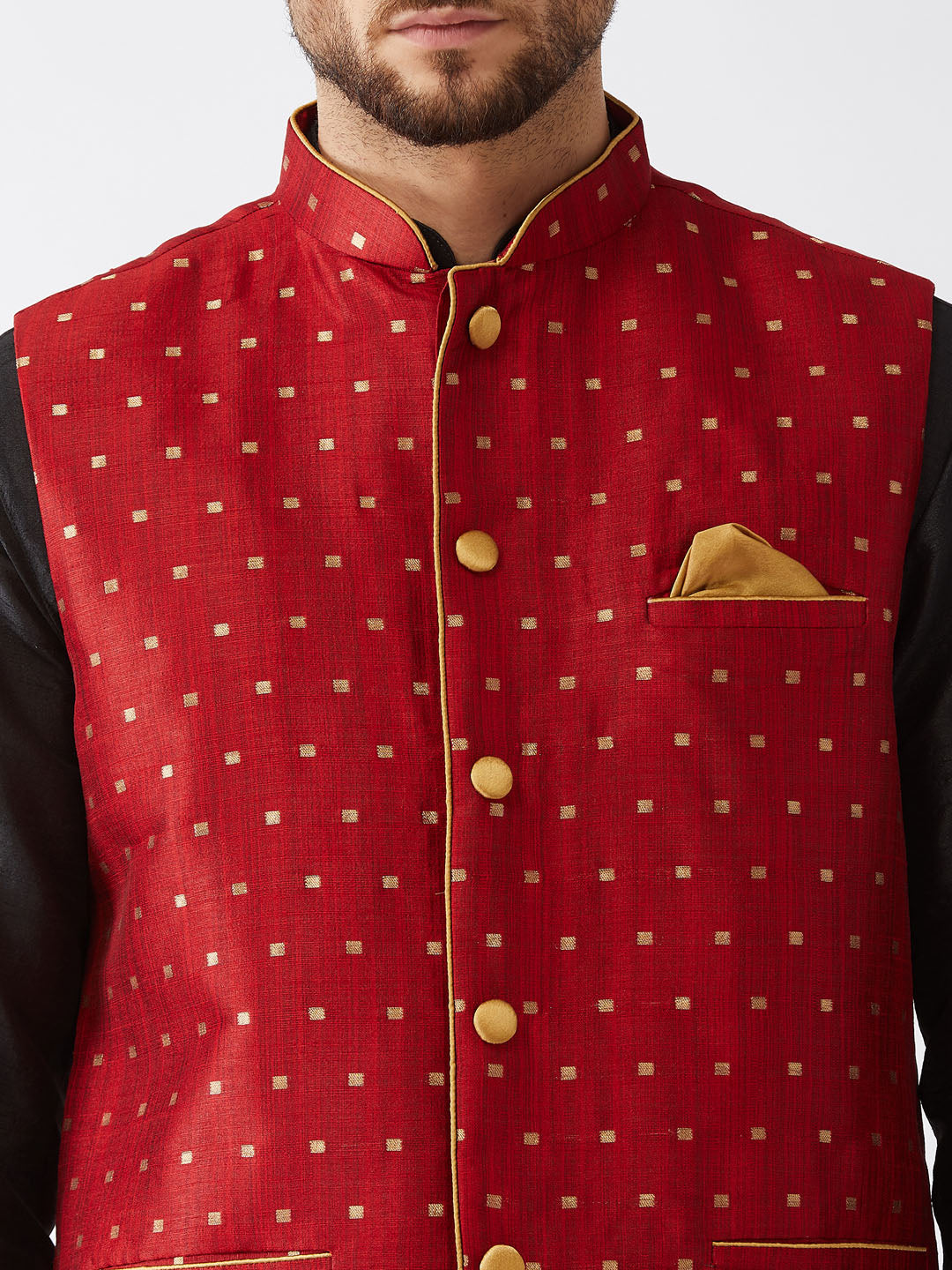 Men's Maroon Zari Weaved Jacket With Kurta Dhoti Set