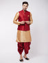 Men's Maroon Zari Weaved Jacket With Kurta Dhoti Set