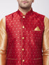 Men's Maroon Zari Weaved Jacket With Kurta Dhoti Set