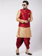 Men's Maroon Zari Weaved Jacket With Kurta Dhoti Set