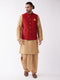 Men's Maroon Zari Weaved Jacket With Kurta Dhoti Set