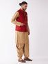 Men's Maroon Zari Weaved Jacket With Kurta Dhoti Set