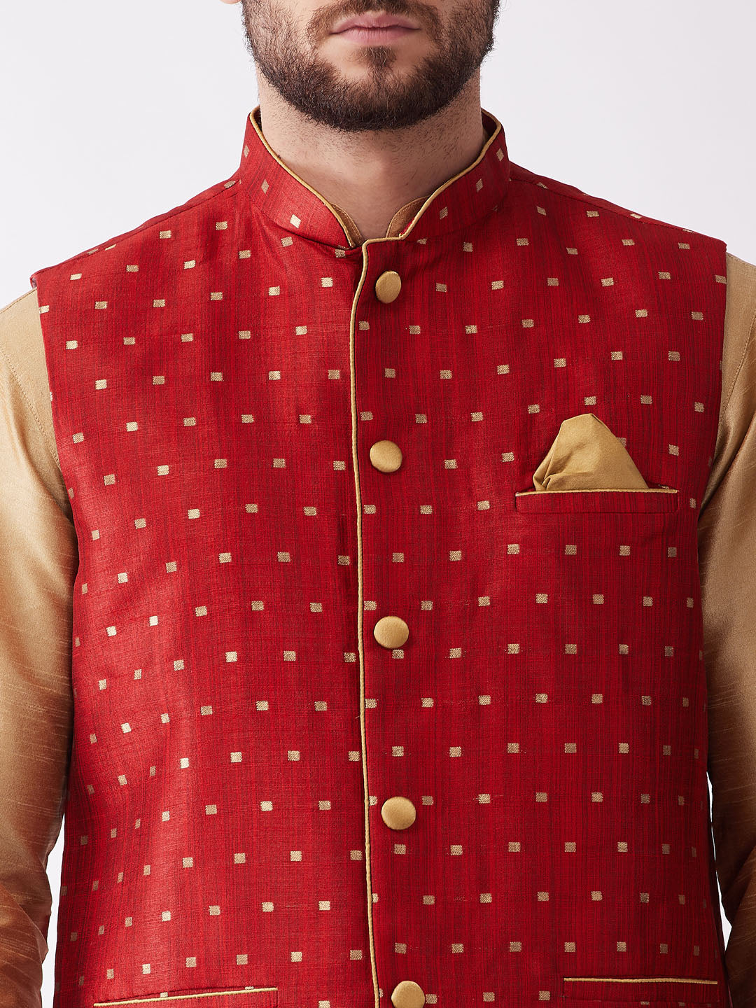 Men's Maroon Zari Weaved Jacket With Kurta Dhoti Set