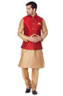Men's Gold Cotton Silk Blend Kurta, Ethnic Jacket and Pyjama Set