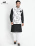 Men's Black Cotton Blend Kurta, Ethnic Jacket and Pyjama Set