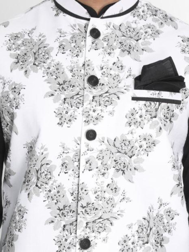 Men's Black Cotton Blend Kurta, Ethnic Jacket and Pyjama Set