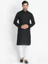 Men's Black Cotton Blend Kurta, Ethnic Jacket and Pyjama Set