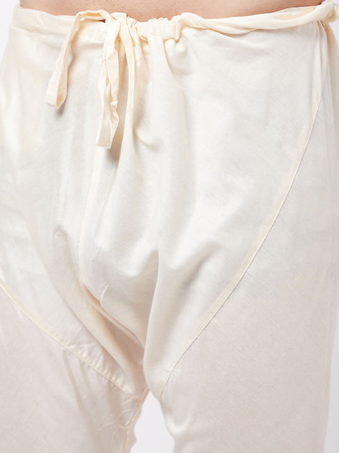 Men's Viscose Cream Kurta And Pyjama With Grey Woven Nehru Jacket