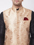 Men's Rose Gold Jacquard Jacket With Kurta Dhoti Set