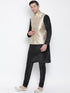 Men's Black Cotton Silk Blend Kurta, Ethnic Jacket and Pyjama Set