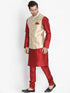 Men's Maroon Cotton Silk Blend Kurta, Ethnic Jacket and Pyjama Set