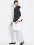 Men's White Cotton Kurta, Ethnic Jacket and Pyjama Set