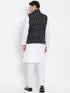 Men's White Cotton Kurta, Ethnic Jacket and Pyjama Set