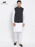 Men's White Cotton Kurta, Ethnic Jacket and Pyjama Set