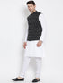 Men's White Cotton Kurta, Ethnic Jacket and Pyjama Set