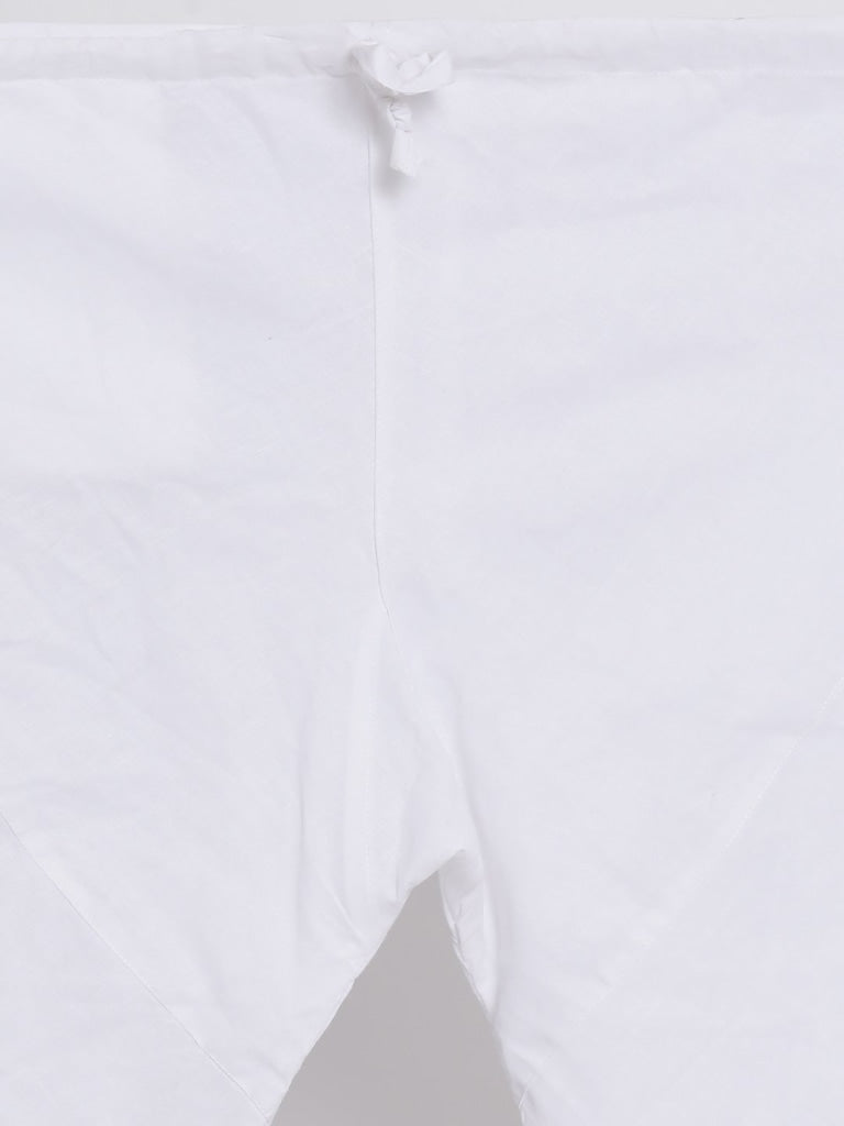 Men's White Cotton Kurta, Ethnic Jacket and Pyjama Set