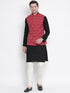 Men's Black Cotton Kurta, Ethnic Jacket and Pyjama Set
