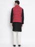 Men's Black Cotton Kurta, Ethnic Jacket and Pyjama Set