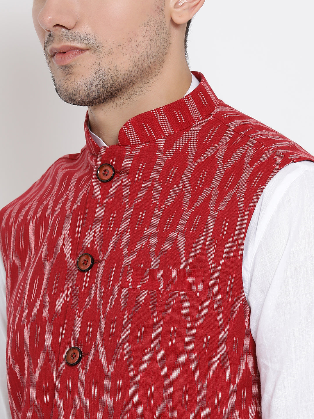 Men's White Cotton Kurta, Ethnic Jacket and Pyjama Set