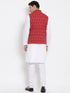 Men's White Cotton Kurta, Ethnic Jacket and Pyjama Set