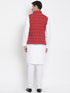 Men's White Cotton Kurta, Ethnic Jacket and Pyjama Set