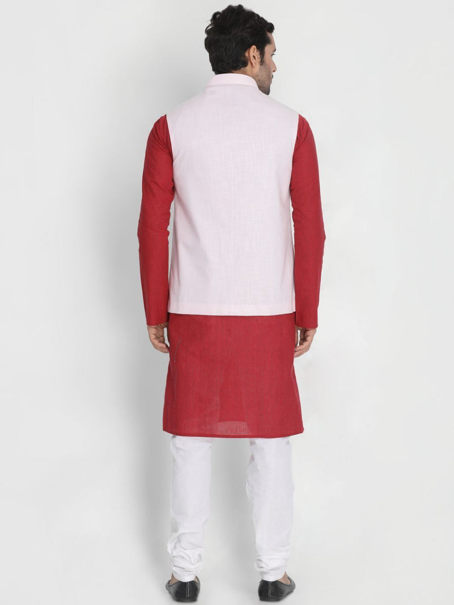 Ensemble Kurta Pyjama Vastramay Homme - Coton Soie Rouge Taille 40 - Tenue Ethnique Fête Et Mariage